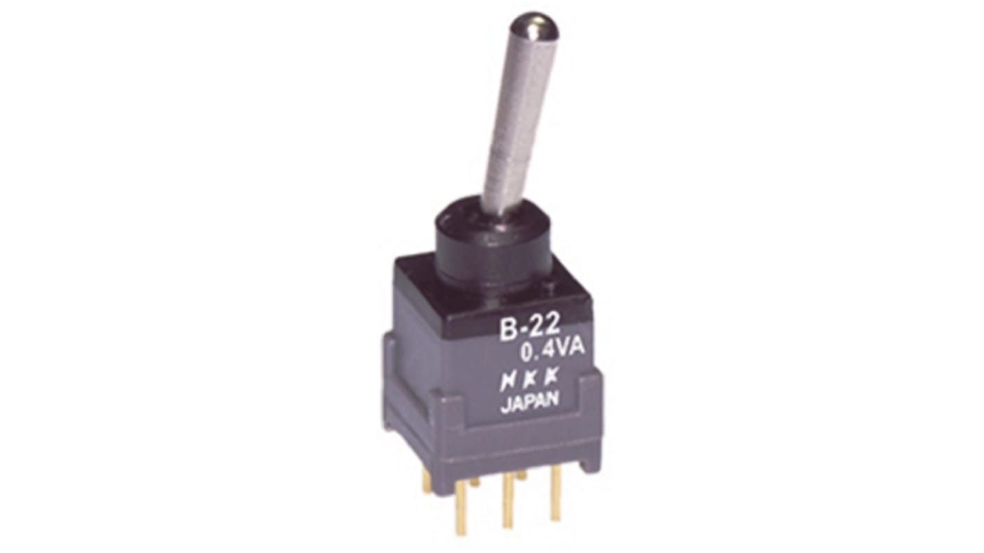 NKK Switches トグルスイッチ, On-(On), DPDT, 100 mA @ 28 V ac/dc, PCB