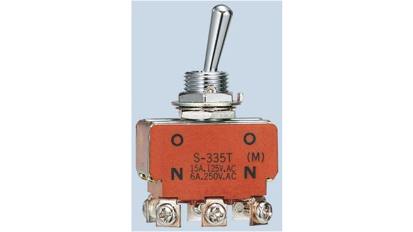 NKK Switches Toggle Switch, Panel Mount, On-None-Off, SPST, Screw Terminal