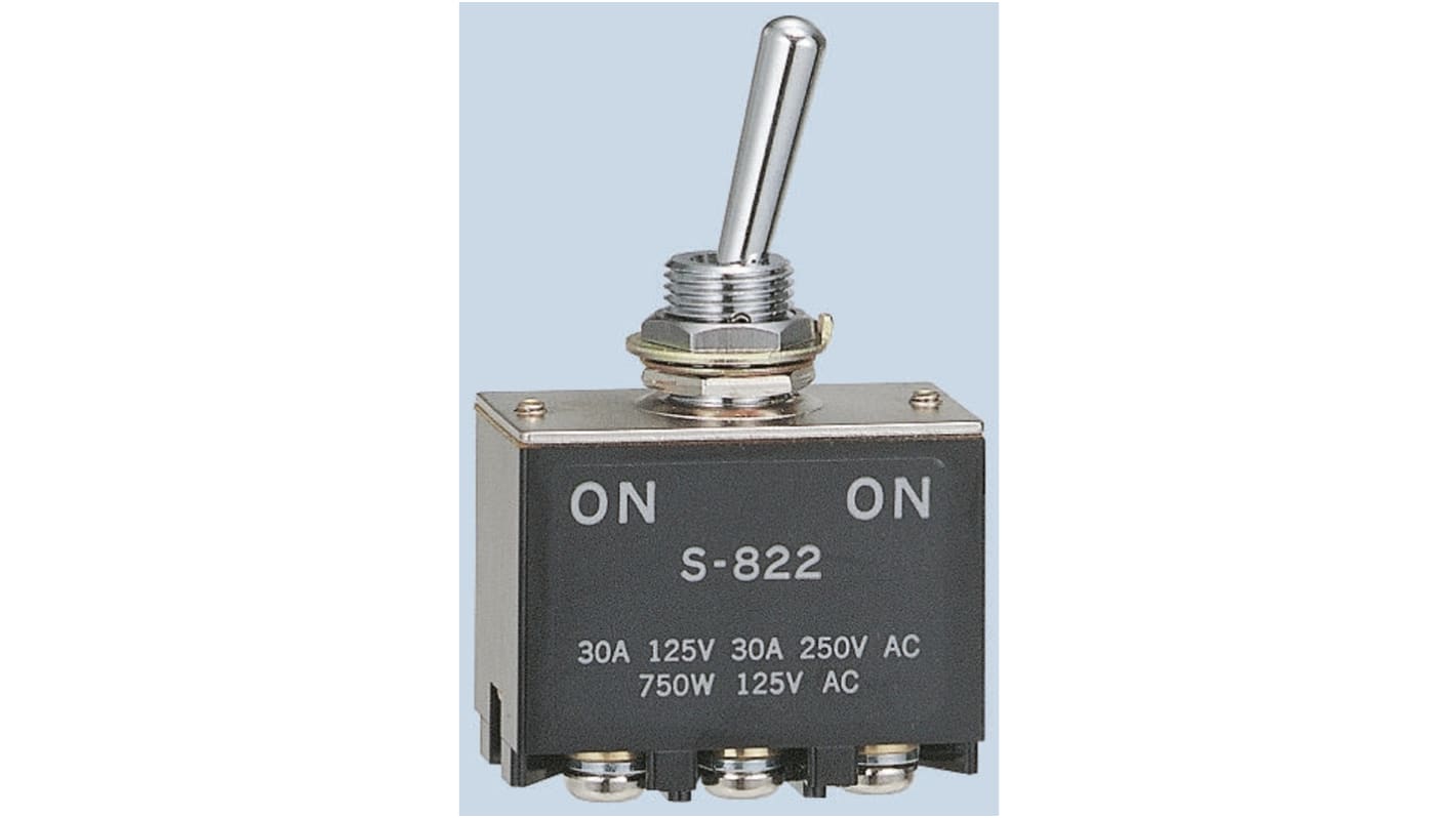 S-822 | NKK Switches トグルスイッチ, On-(On), DPDT, 30 A S-822 | NKK Switches トグルスイッチ, On-(On), DPDT, 30 A