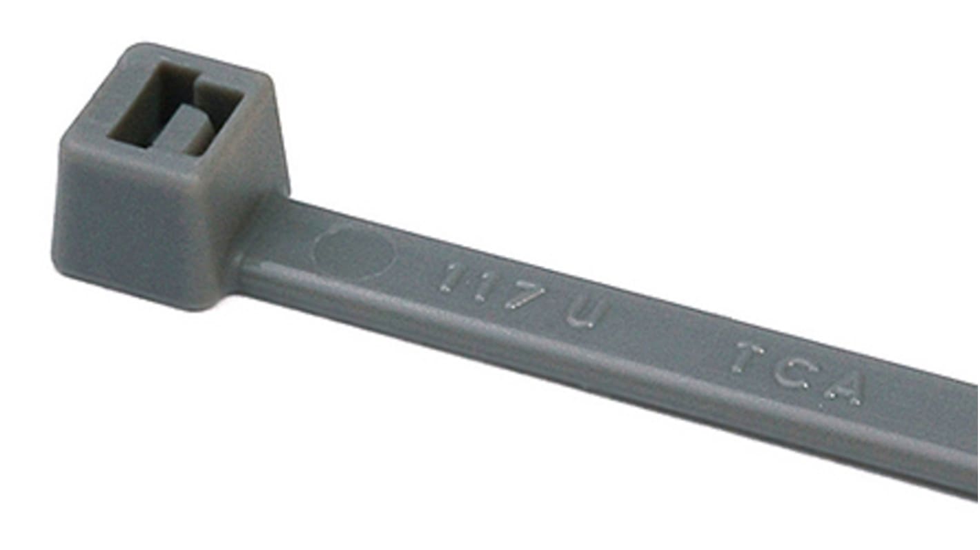 HellermannTyton Cable Tie, Inside Serrated, 210mm x 4.7 mm, Grey Polyamide 6.6 (PA66), Pk-100