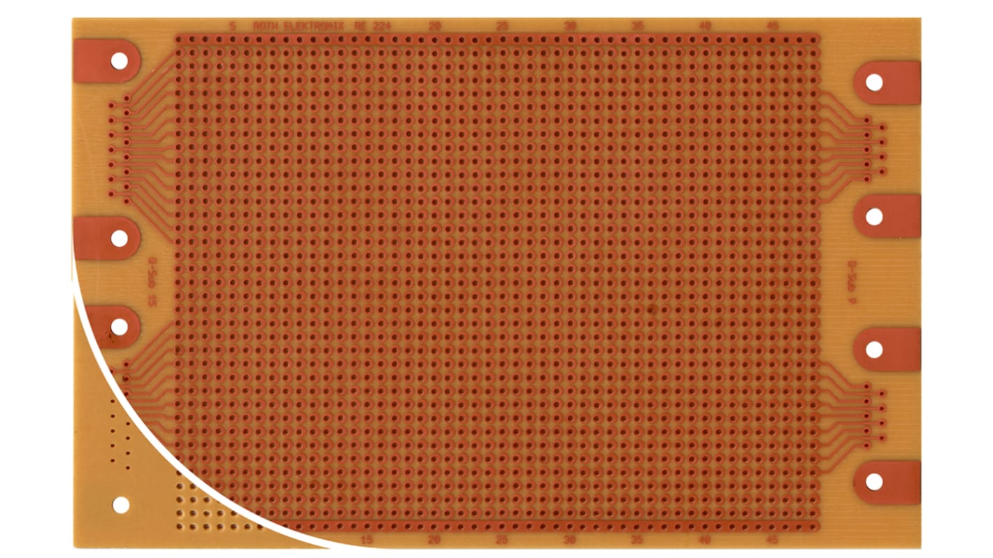 RE224-HP, Single Sided DIN 41652 Eurocard PCB FR2 With 48 x 35 1mm Holes, 2.54 x 2.54mm Pitch, 160 x 100 x 1.5mm