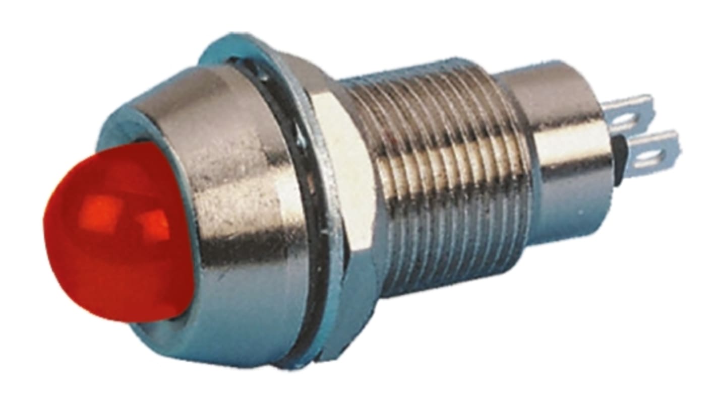 Marl Red Panel Mount Indicator, 12V dc, 12.7mm Mounting Hole Size, Solder Tab Termination, IP67