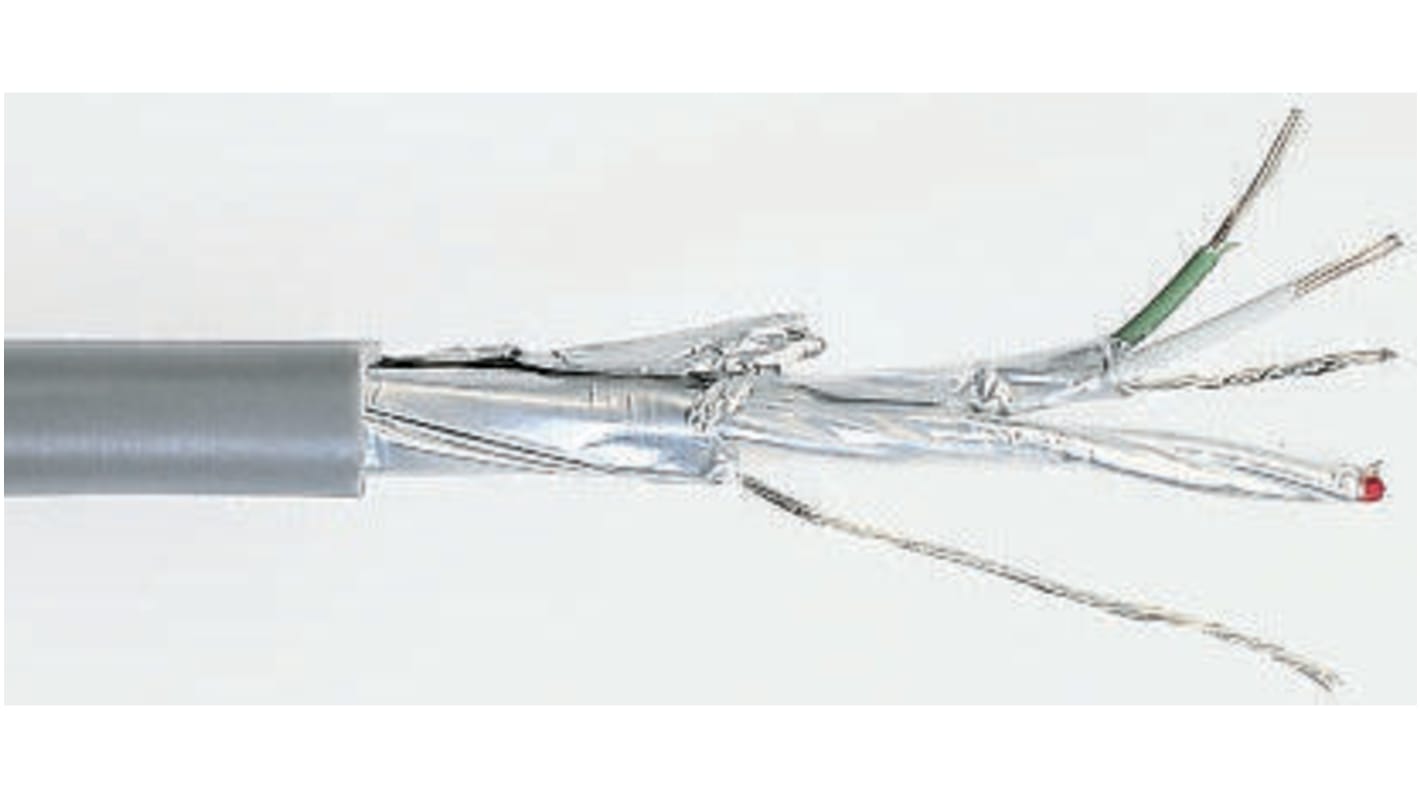 RS PRO Data Cable, 2 Pairs, 4 Cores, 0.34 mm², Screened, 22 AWG, 100m, Aluminium Foil-PET Tape Shield