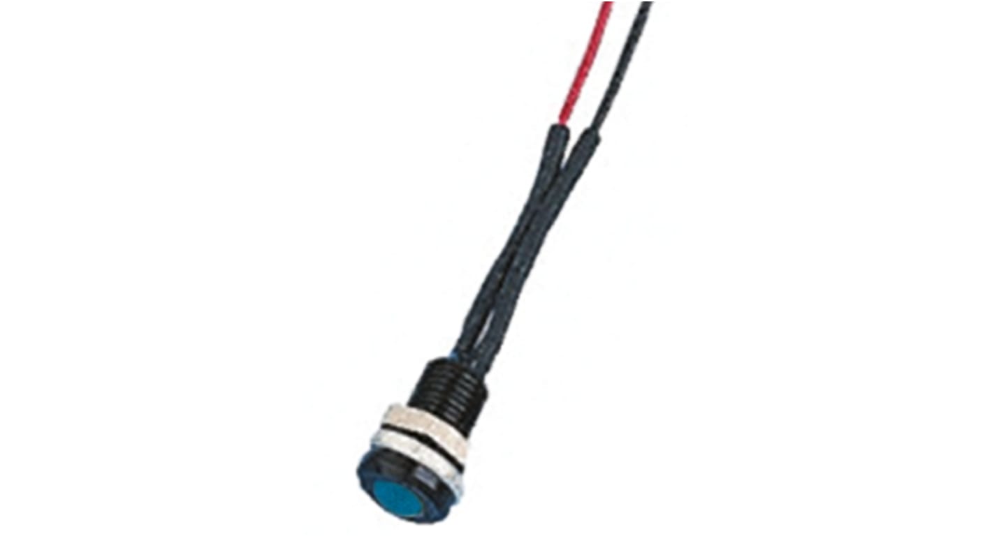 Oxley Blue Panel Mount Indicator, 12V ac, 6.4mm Mounting Hole Size, Lead Wires Termination, IP66