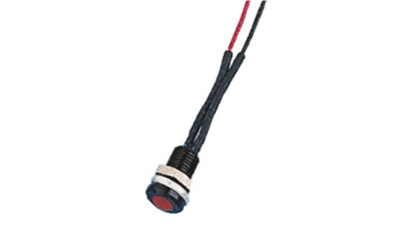Oxley 红色LED面板指示灯, 1.9V 直流, 20mA, Φ6.4mm安装孔, 引线端接, 嵌入式边框, 黑色边框, IP66