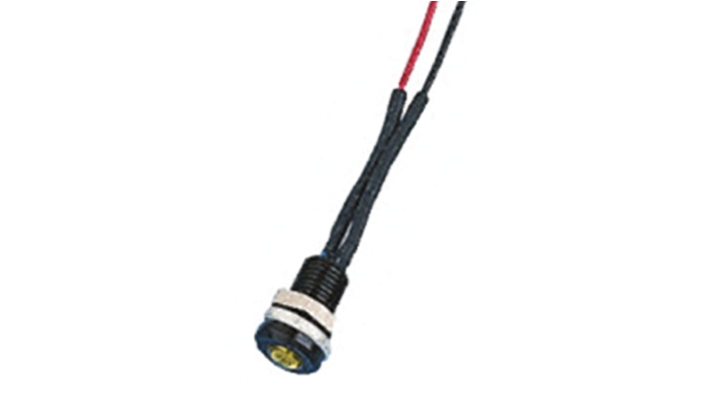 Indicador LED Oxley, Amarillo, lente enrasada, marco Negro, Ø montaje 6.4mm, 1.9V dc, 20mA, 1000mcd, IP66