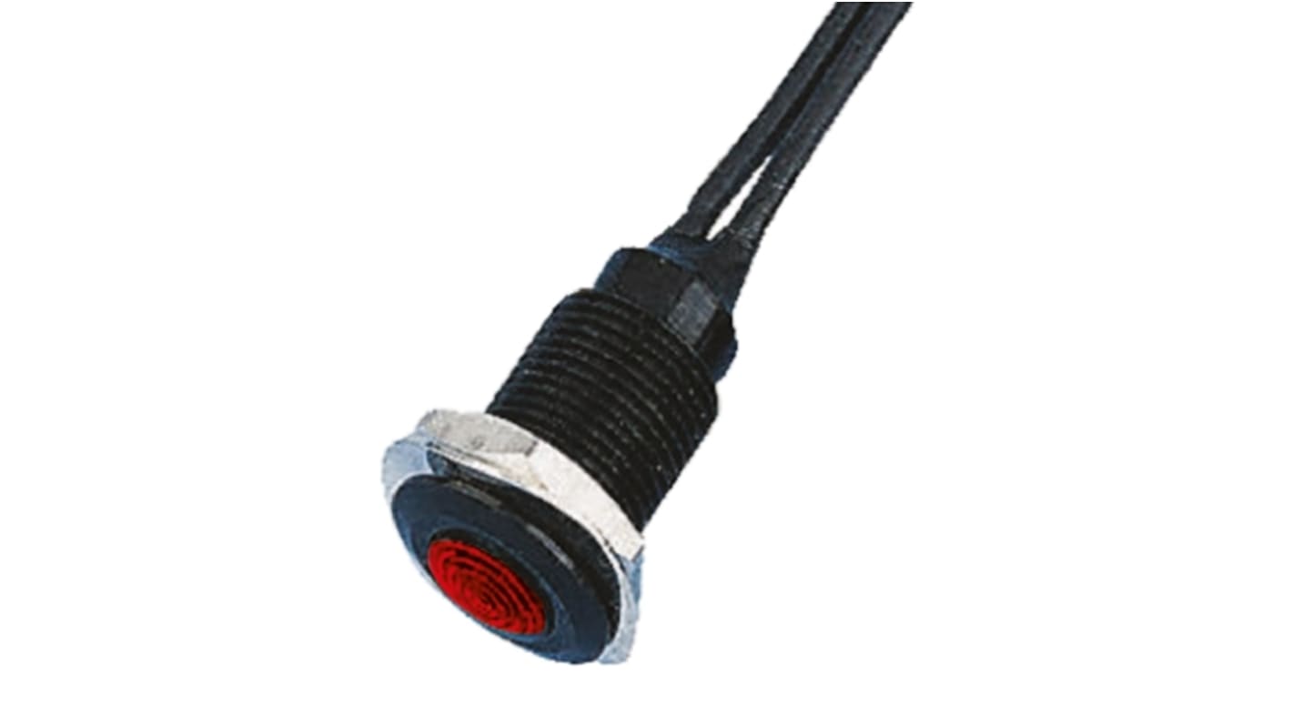 Indicador LED Oxley, Rojo, lente enrasada, marco Negro, Ø montaje 10.2mm, 110V ac, 5mA, 300mcd, IP66