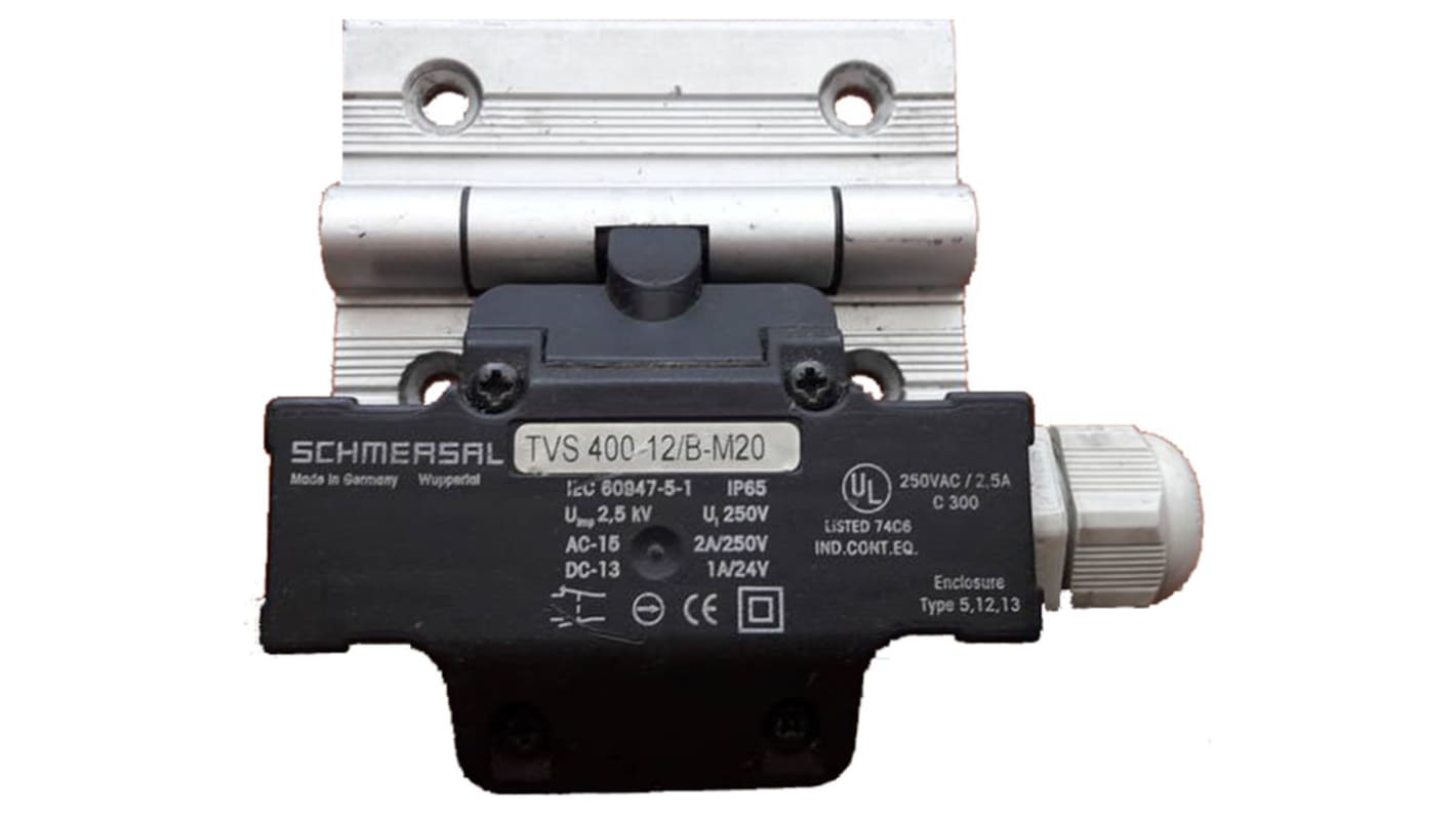 Interruptor de bisagra de seguridad Schmersal TVS 400-12/B-M20, Bisagra, NA/2 NC, 2 A, 230V, 24V, 2, M20 x 1,5, M20,
