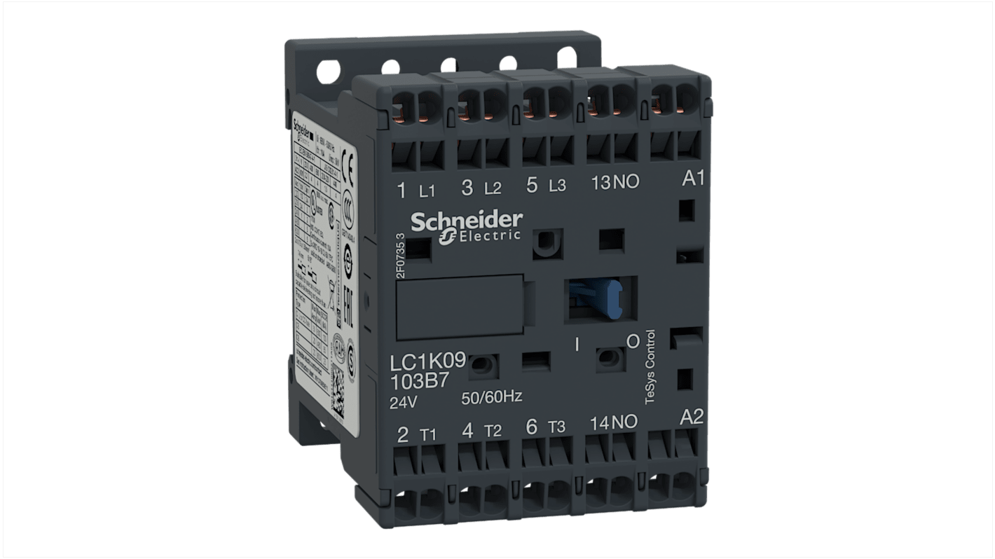 Schneider Electric TeSys K LC1K Contactor, 24 V ac Coil, 3-Pole, 9 A, 4 kW, 3NO, 690 V ac