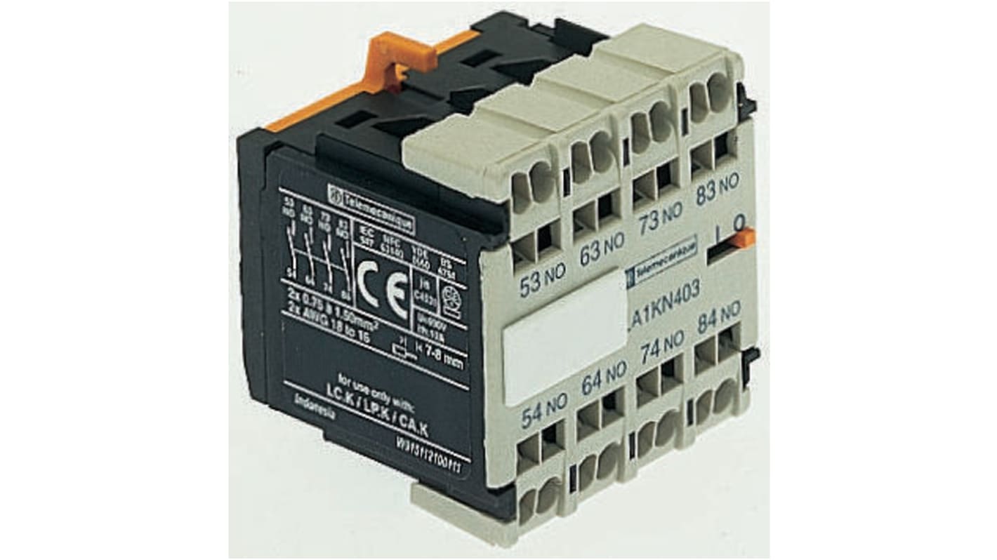Schneider Electric Auxiliary Contact, 4 Contact, 1NC + 3NO, Front Mount LA1K