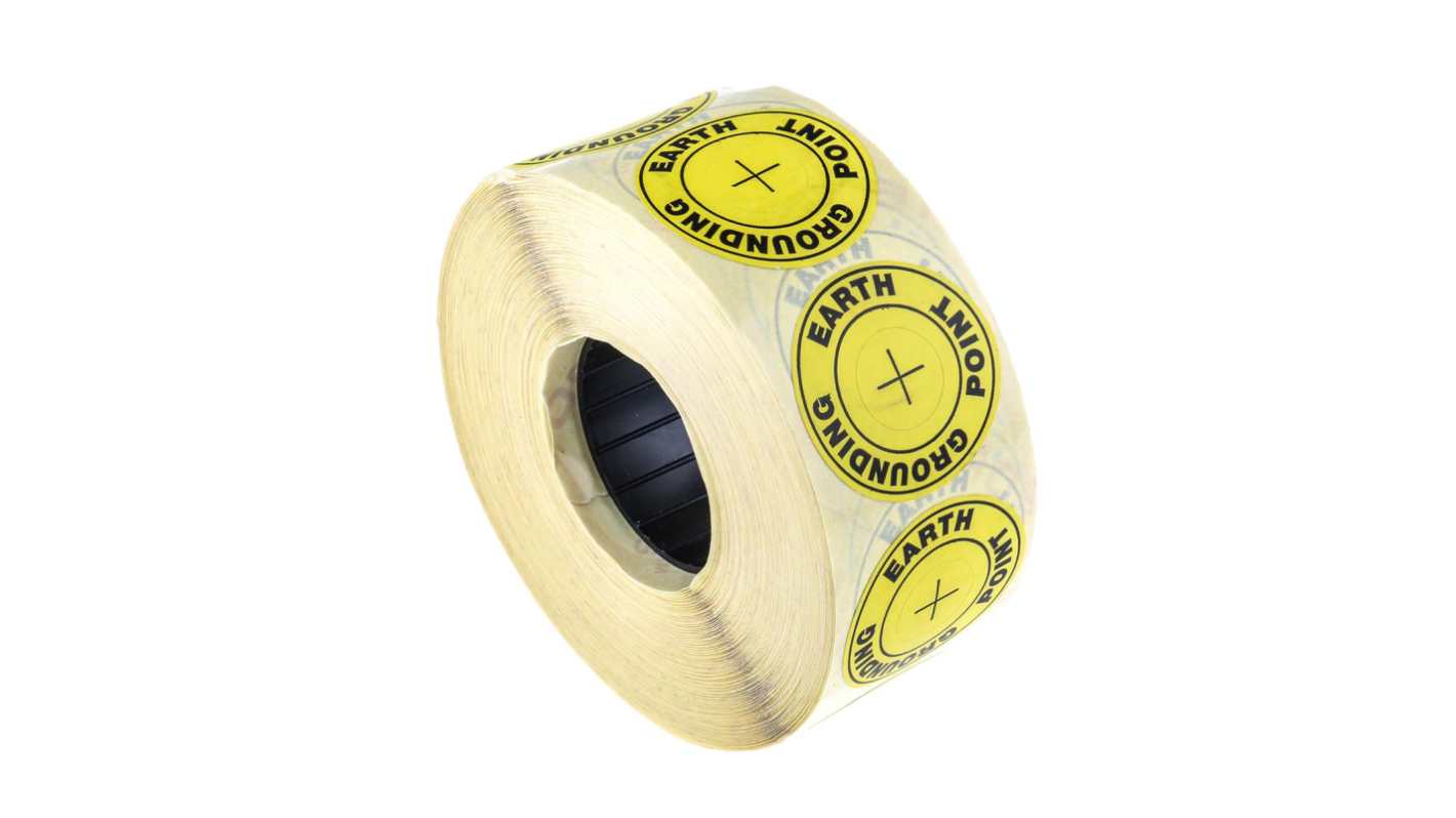 RS PRO Yellow Vinyl ESD Label, Earth Ground Point-Text 36mm