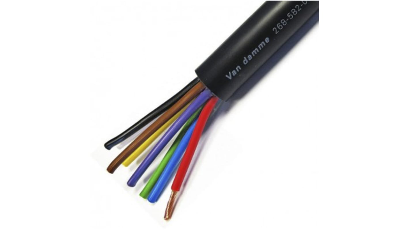 Van Damme 8 Core Speaker Cable, 2.5 mm² CSA, 15.8mm od, 500m, Black