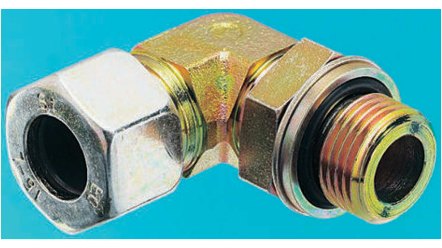Raccordo a gomito a compressione Parker, 250bar, connettore A: , connettore A: G 1/4 Femmina, in Acciaio Zincato