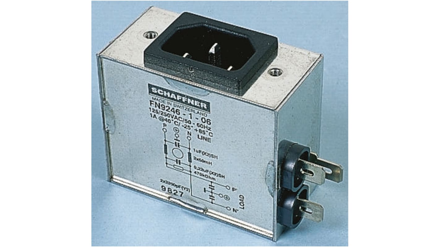 Schaffner 16A, 250 V ac Male Panel Mount IEC Filter FN9246-16-06, Faston