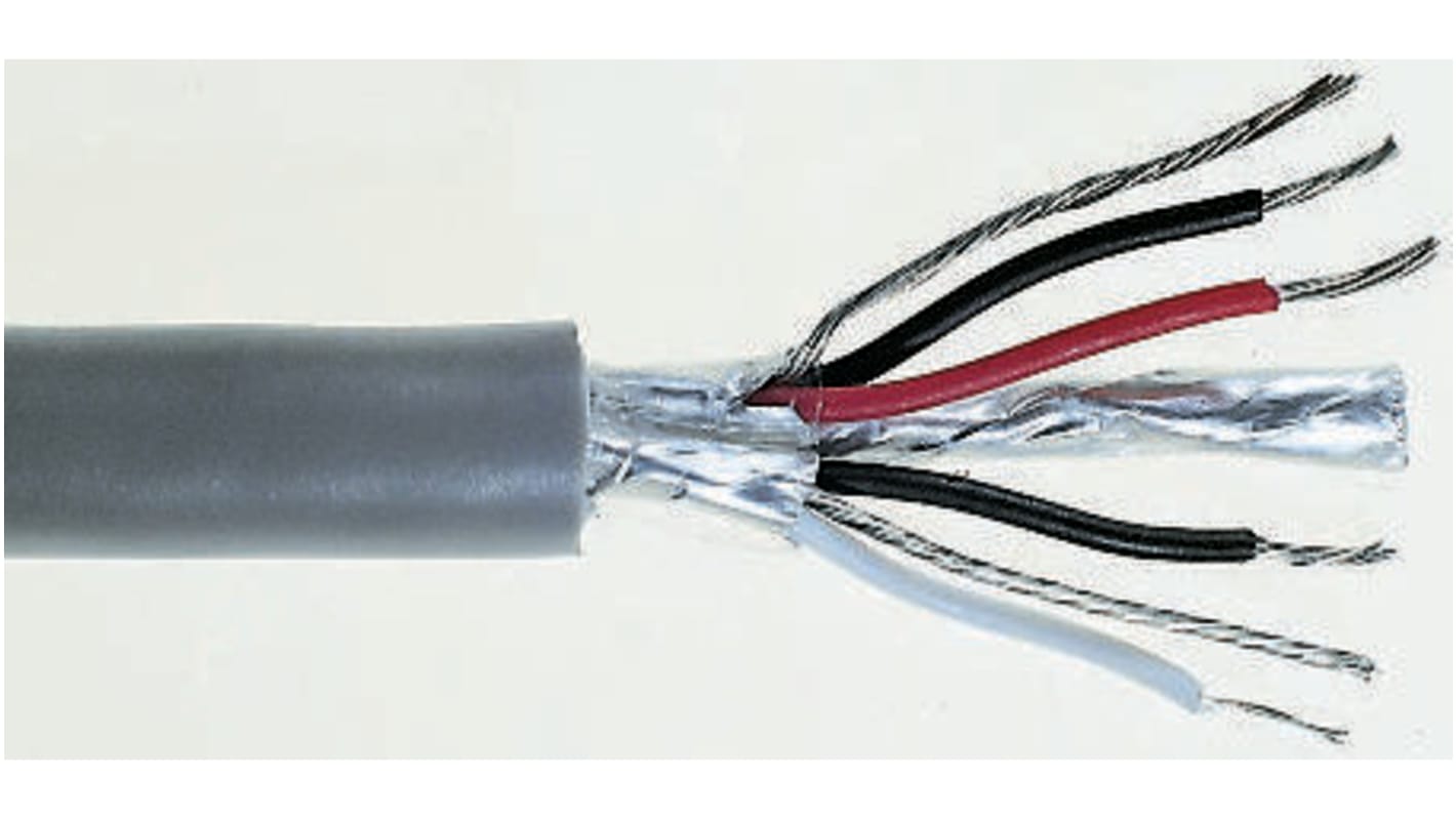 Cable de datos apantallado RS PRO de 4 conductores, 2 pares, 0,34 mm², 22 AWG, long. 500m, Ø ext. 4.5mm, funda de PVC