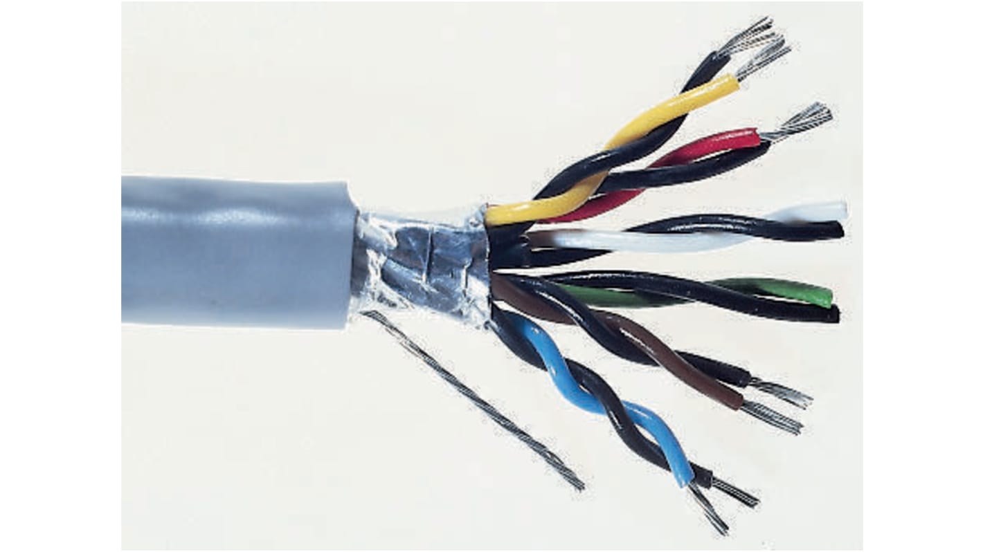 RS PRO Multipair Industrial Cable, 10 Pairs, 0.23 mm², Screened, 24 AWG, 100m, Screened Shield, Twisted Pair Cable