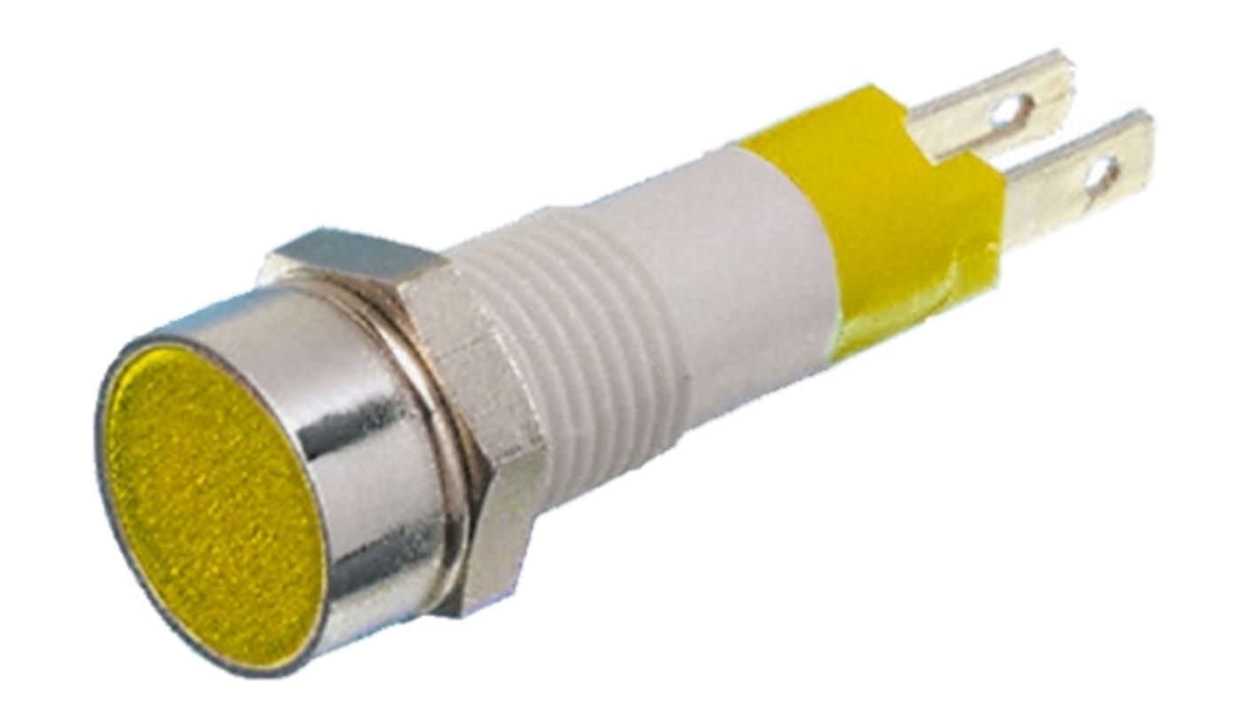 Signal Construct 黄色LED面板指示灯, 12 → 14V, 10mA, Φ8mm安装孔, 嵌入式边框, 铬色边框
