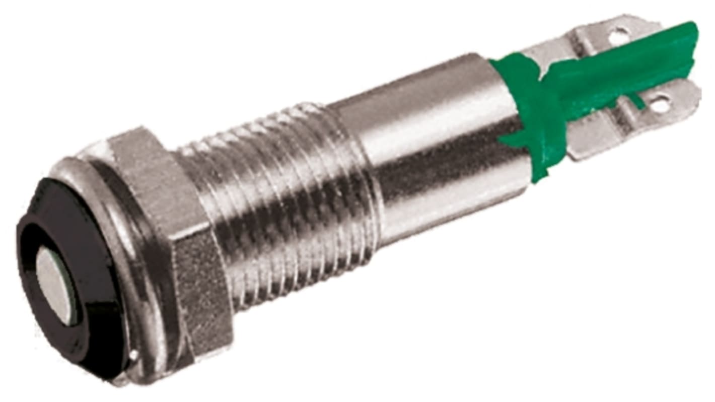 Signal Construct 绿色LED指示灯, 20 → 28V, 10mA, Φ6mm安装孔, 引线端接, 凹入式边框