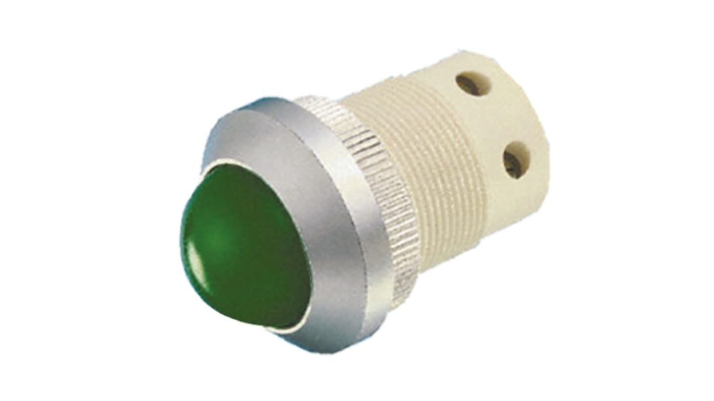Signal Construct 绿色LED面板指示灯, 20 → 28V, 20mA, Φ22mm安装孔, 凸型边框, 铬色边框