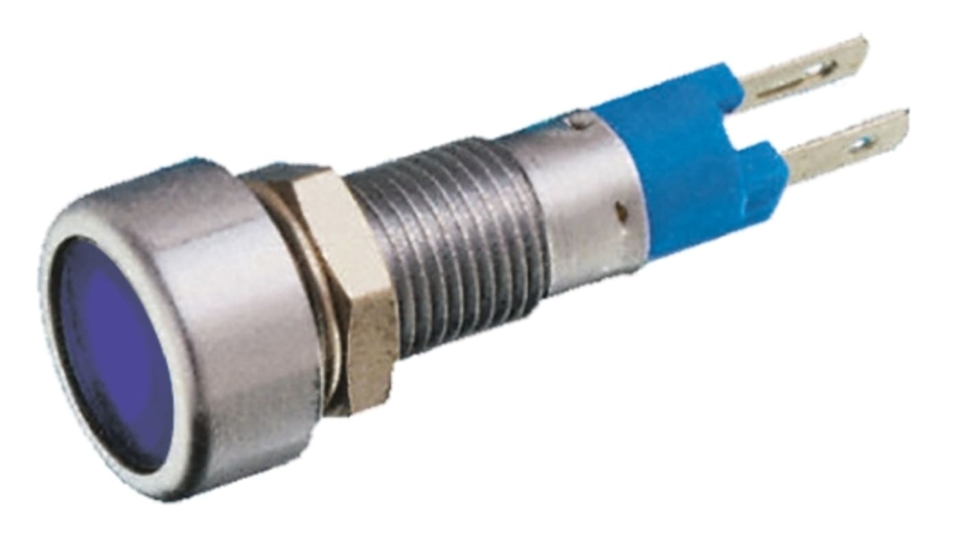 Signal Construct 蓝色LED面板指示灯, 24 → 28V, 10mA, Φ8mm安装孔, 嵌入式边框, 铬色边框, IP67