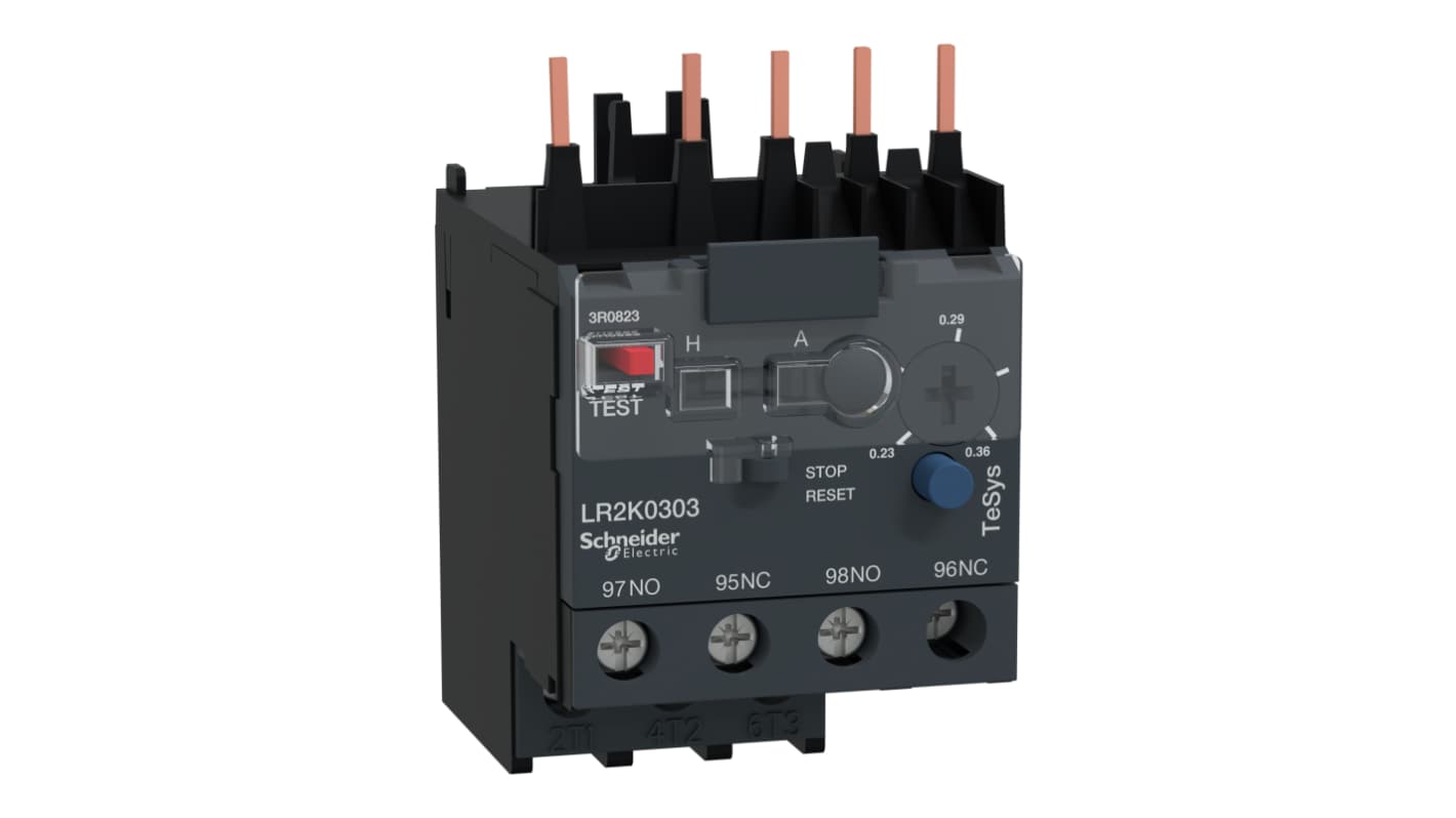 Schneider Electric LR2K Thermal Overload Relay 1NO + 1NC, 0.23 → 0.36 A F.L.C, 360 mA Contact Rating, 100 W, 250
