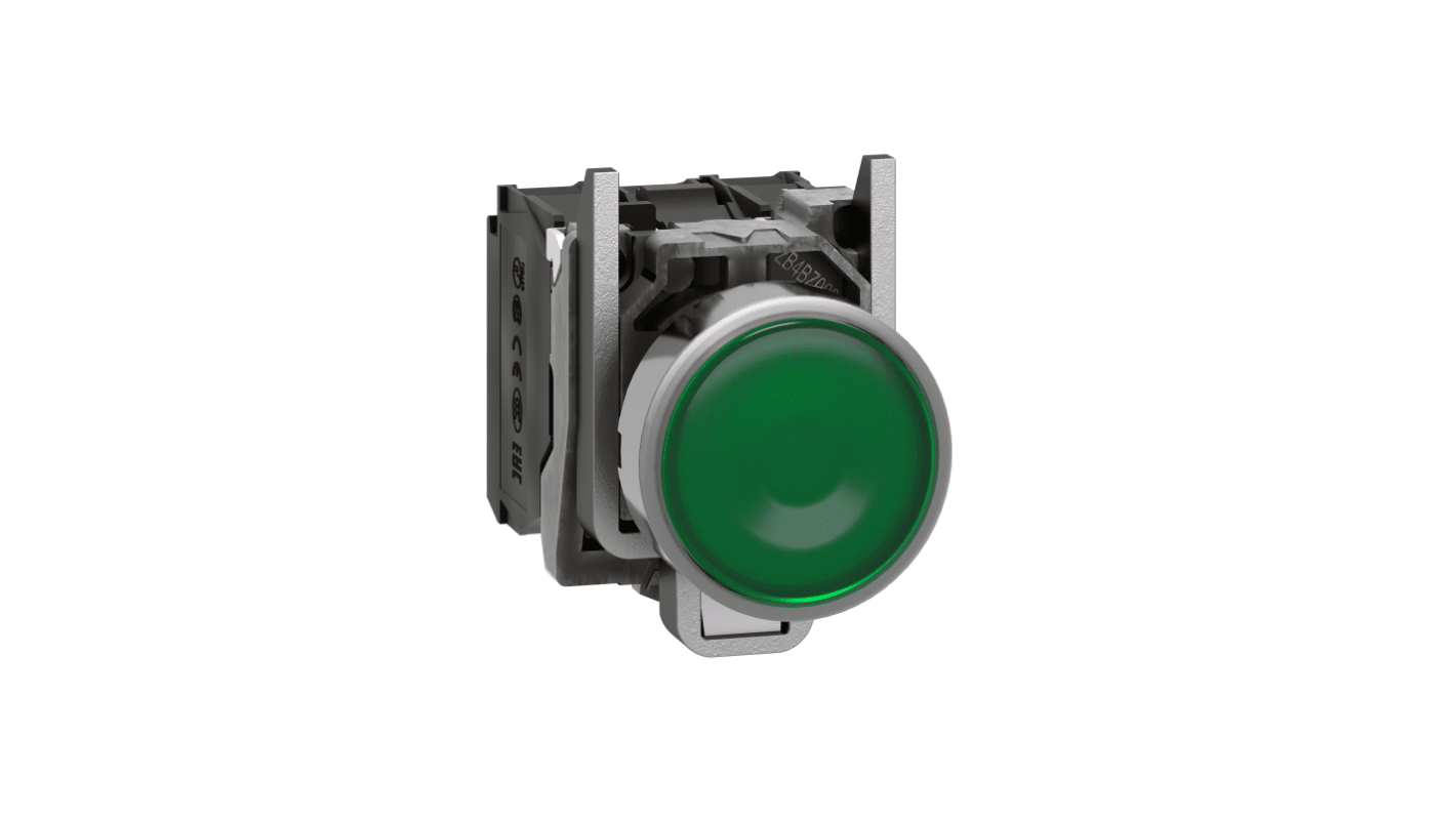 Schneider Electric Harmony XB4 Series Illuminated Push Button, Spring Return, Panel Mount, 22mm Cutout, SPDT, Green