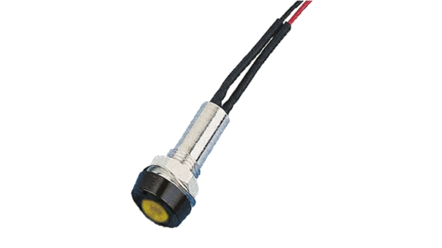 Oxley Yellow Panel Mount Indicator, 24V, 8mm Mounting Hole Size, Lead Wires Termination, IP67
