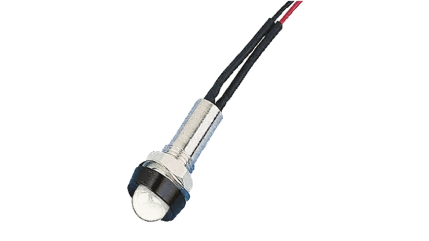 Oxley White Panel Mount Indicator, 24V, 8mm Mounting Hole Size, Lead Wires Termination, IP67