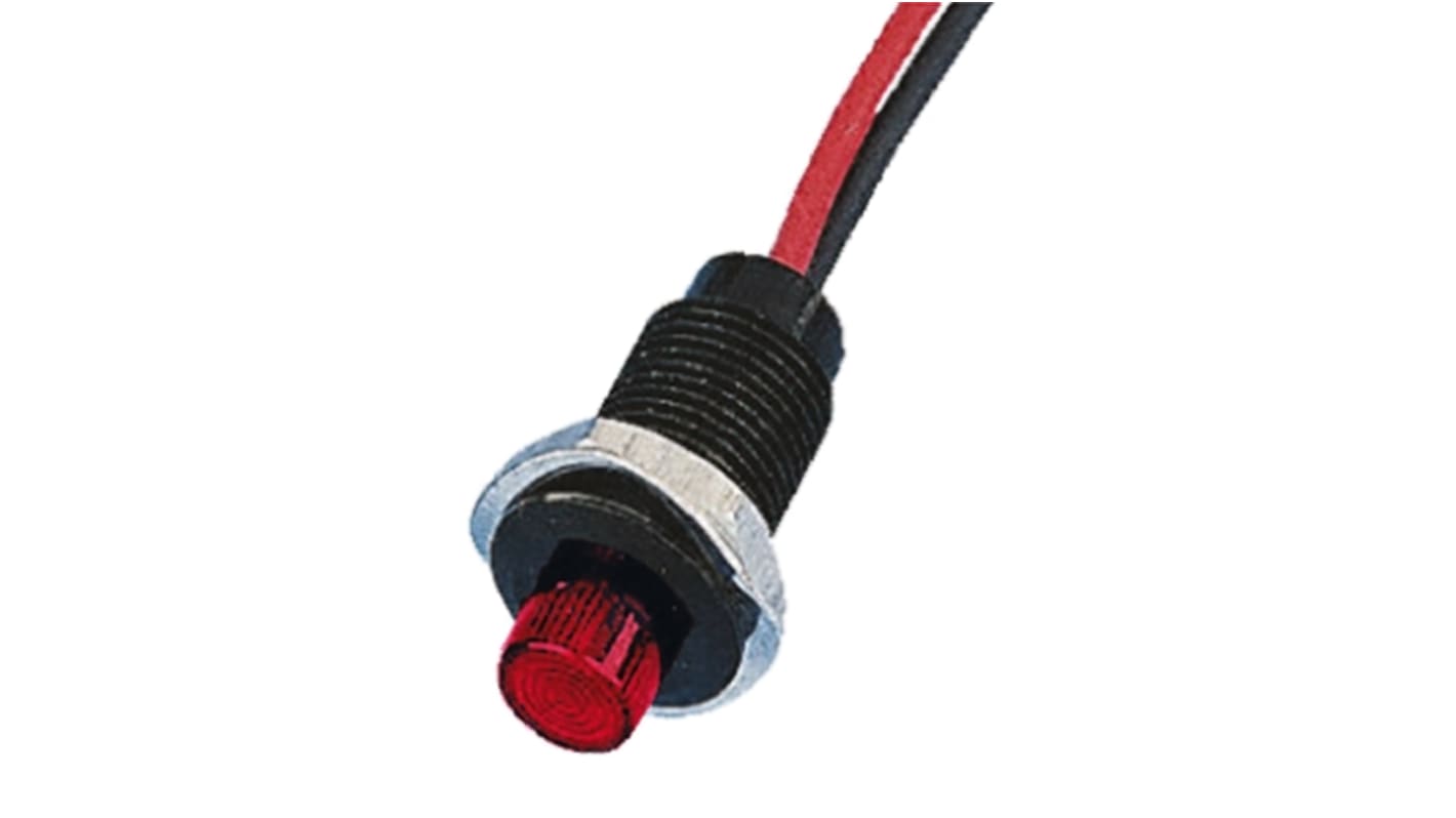 Indicador LED Oxley, Rojo, lente prominente, marco Negro, Ø montaje 10.2mm, 230V ac, 2.5mA, 150mcd, IP66