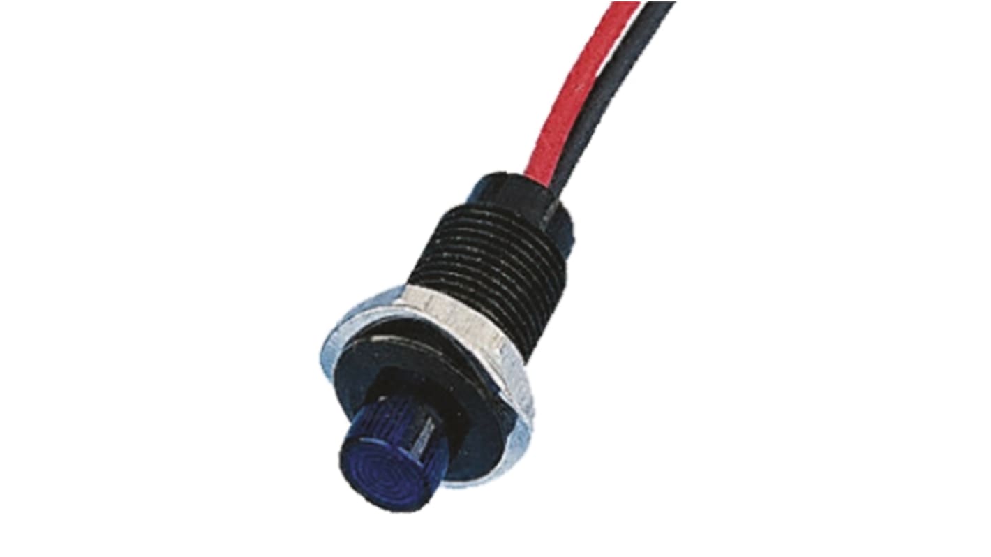 Indicador LED Oxley, Azul, lente prominente, marco Negro, Ø montaje 10.2mm, 230V ac, 2.5mA, 150mcd, IP66