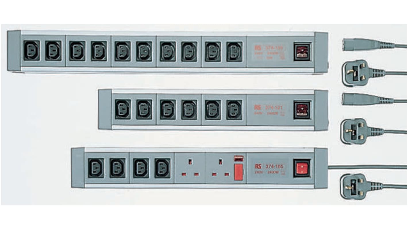 RS PRO IEC C13 10 Gang Power Distribution Unit, 2m Cable, 10A, 230 V acRCD Protected, Fused