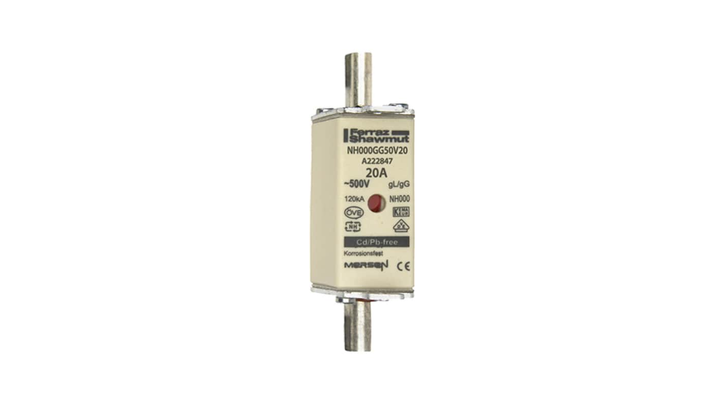 Mersen 20A NH Fuse, NH000, 500V ac