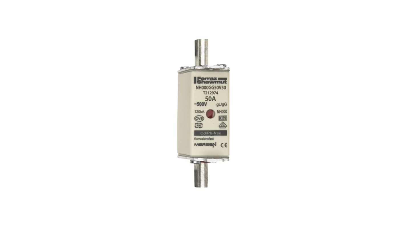 Mersen 50A NH Fuse, NH000, 500V ac