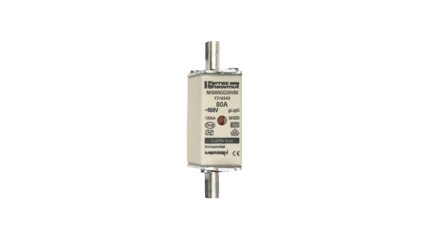 Mersen 80A NH Fuse, NH000, 500V ac