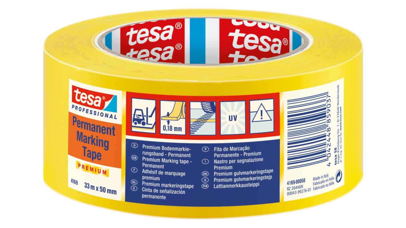 Tesa 4169 Yellow Soft PVC 33m Lane Marking Tape, 0.18mm Thickness