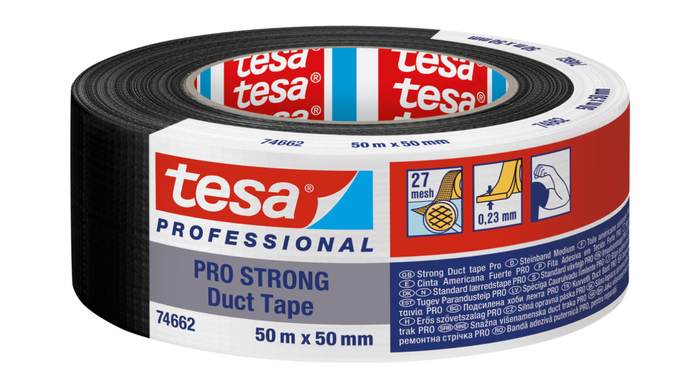 Tesa Tesa 4662 74662 Duct Tape, 50m x 50mm, Black, PE Laminated Finish