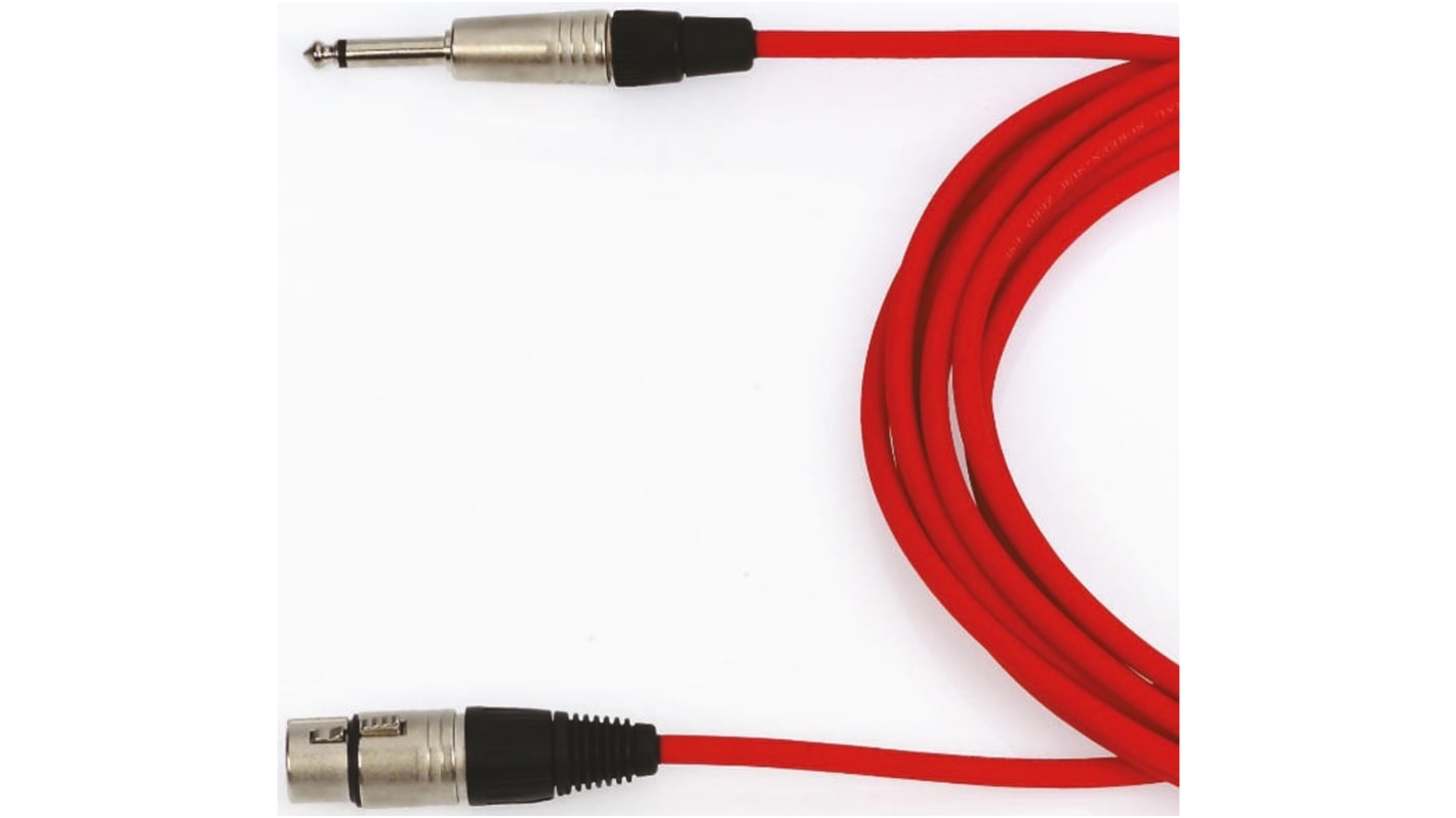 Van Damme Female 3 Pin XLR to Male 6.35mm Mono Jack  Cable, Red, 5m