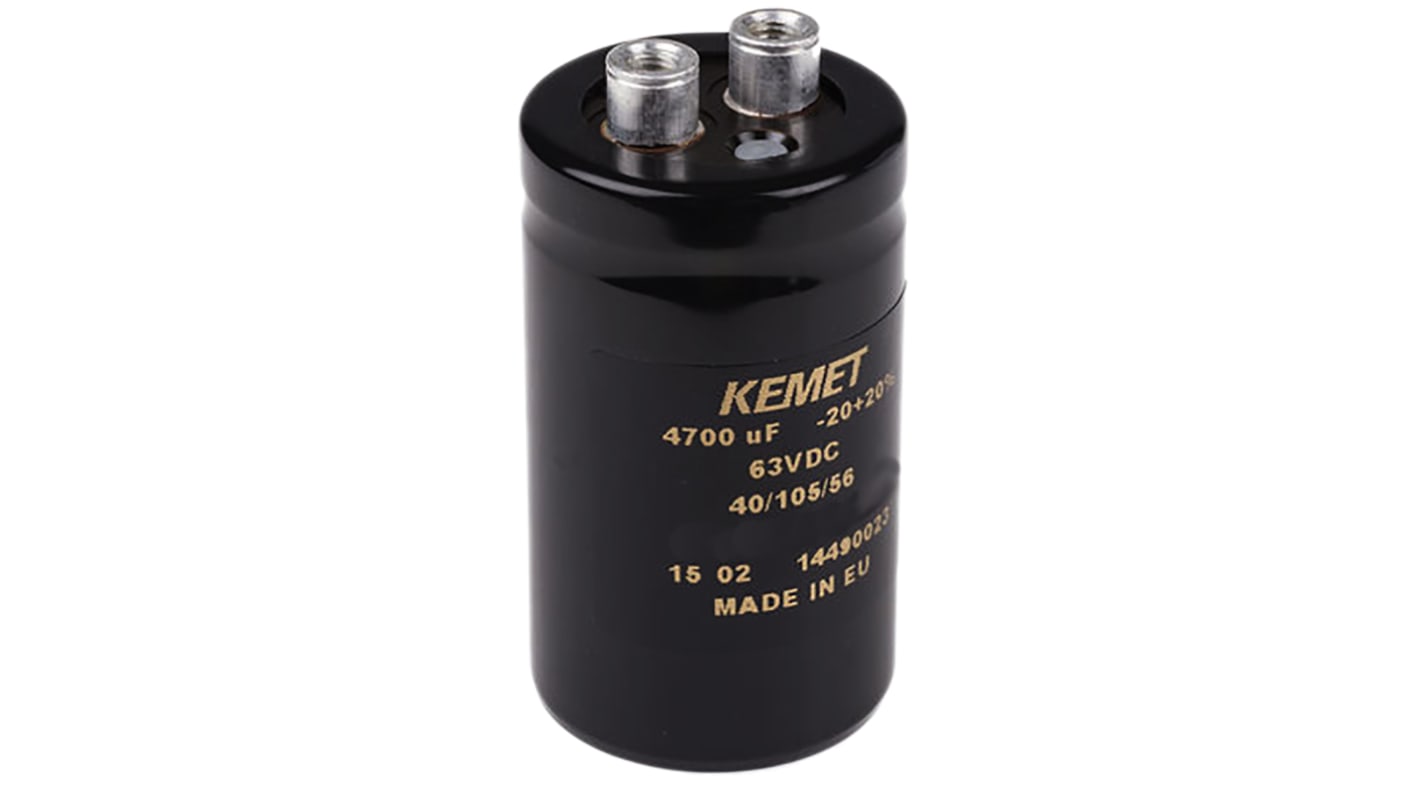 Condensador electrolítico KEMET serie ALS40, 22000μF, ±20%, 63V dc, mont. roscado, 51 x 105mm