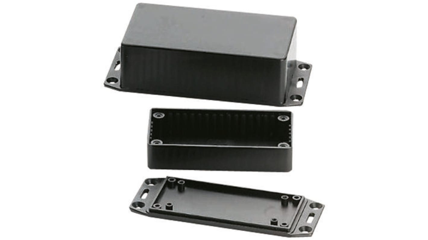 Hammond 1591 Series Black ABS Enclosure, IP54, Flanged, Black Lid, 165 x 71 x 25mm