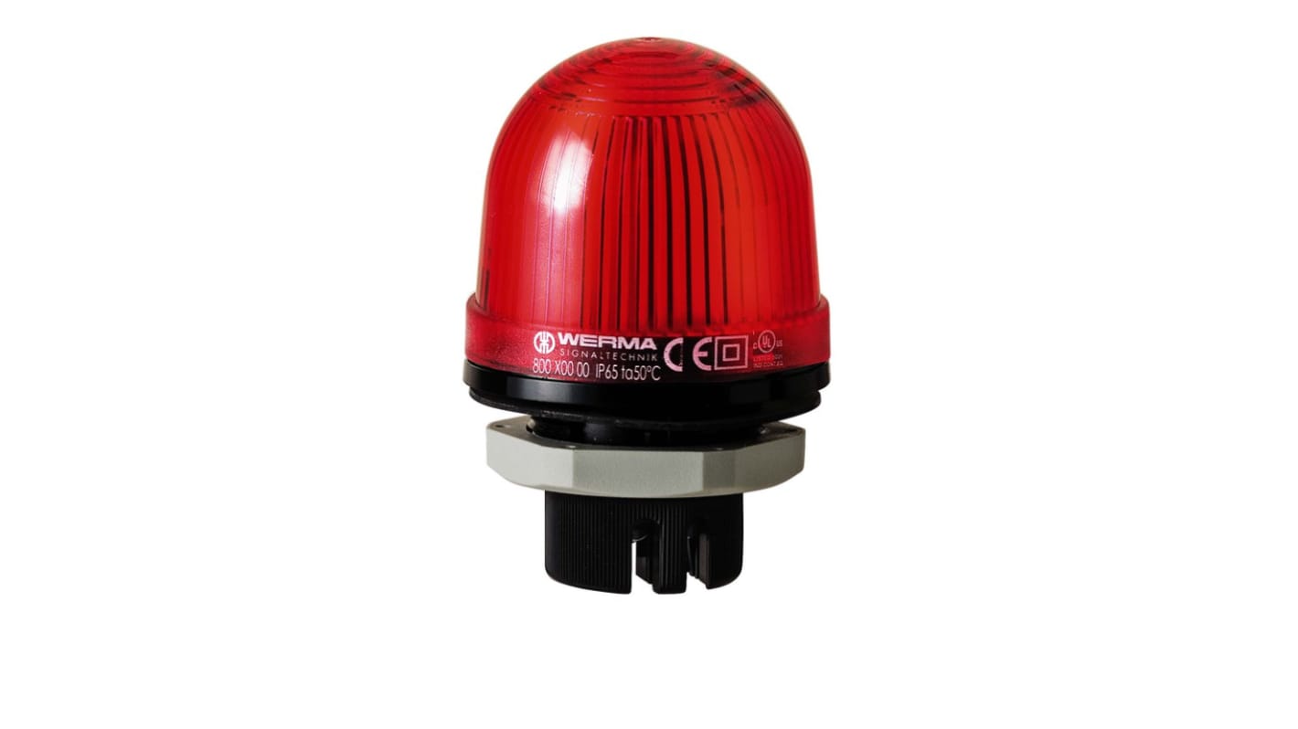 Werma EM 801 Series Red Steady Beacon, 24 V ac/dc, Panel Mount, LED Bulb, IP65