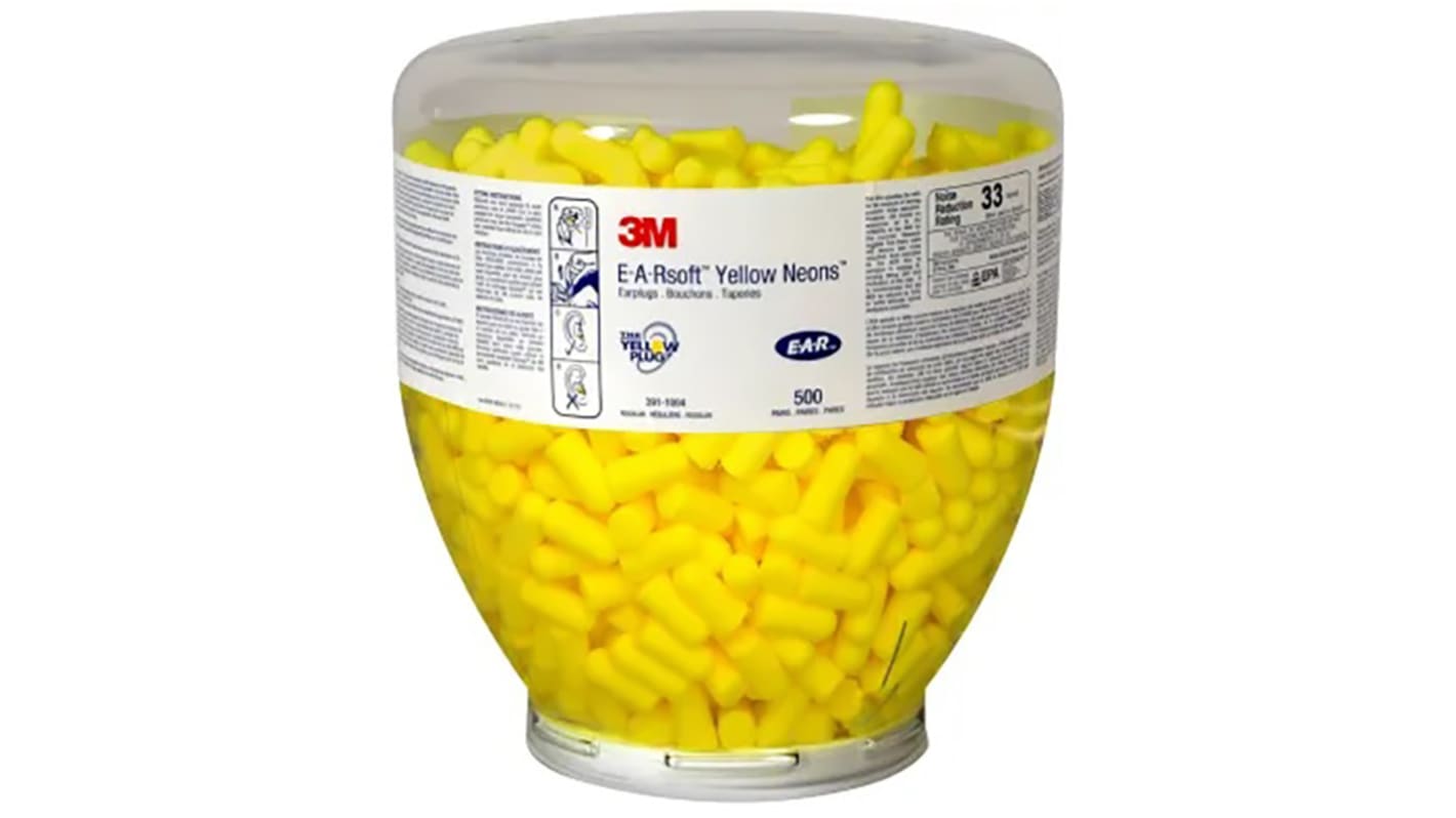 Tappi per orecchie Monouso in Poliuretano 3M E.A.R, SNR 34dB, conf. da 500 coppie Uncorded, col. Colore giallo