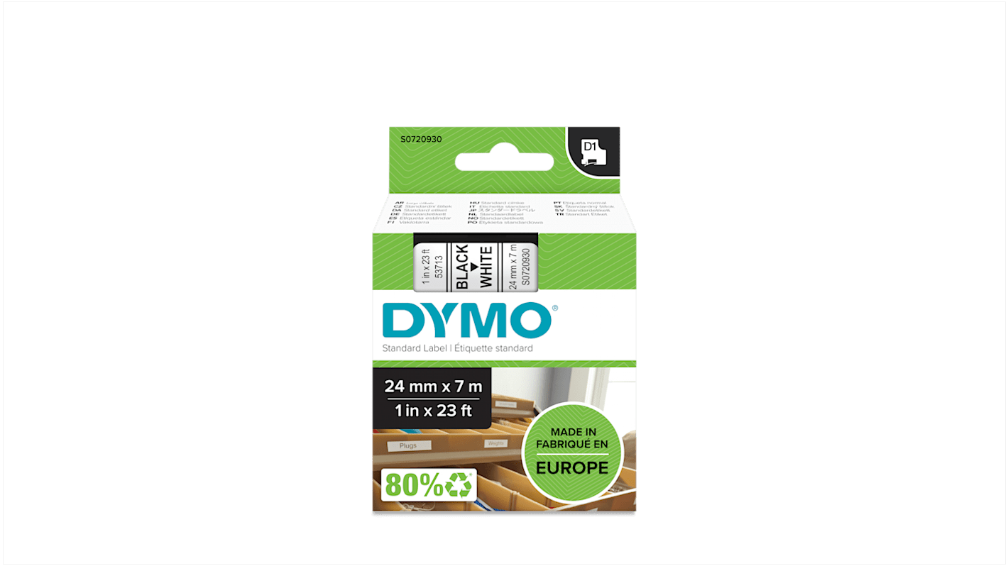 Dymo Black on White Label Printer Tape, 7 m Length, 24 mm Width