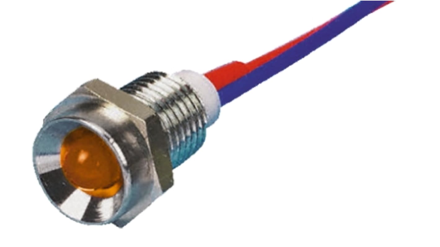 Tranilamp Orange Indicator, 24V dc, 9.5mm Mounting Hole Size, Lead Wires Termination