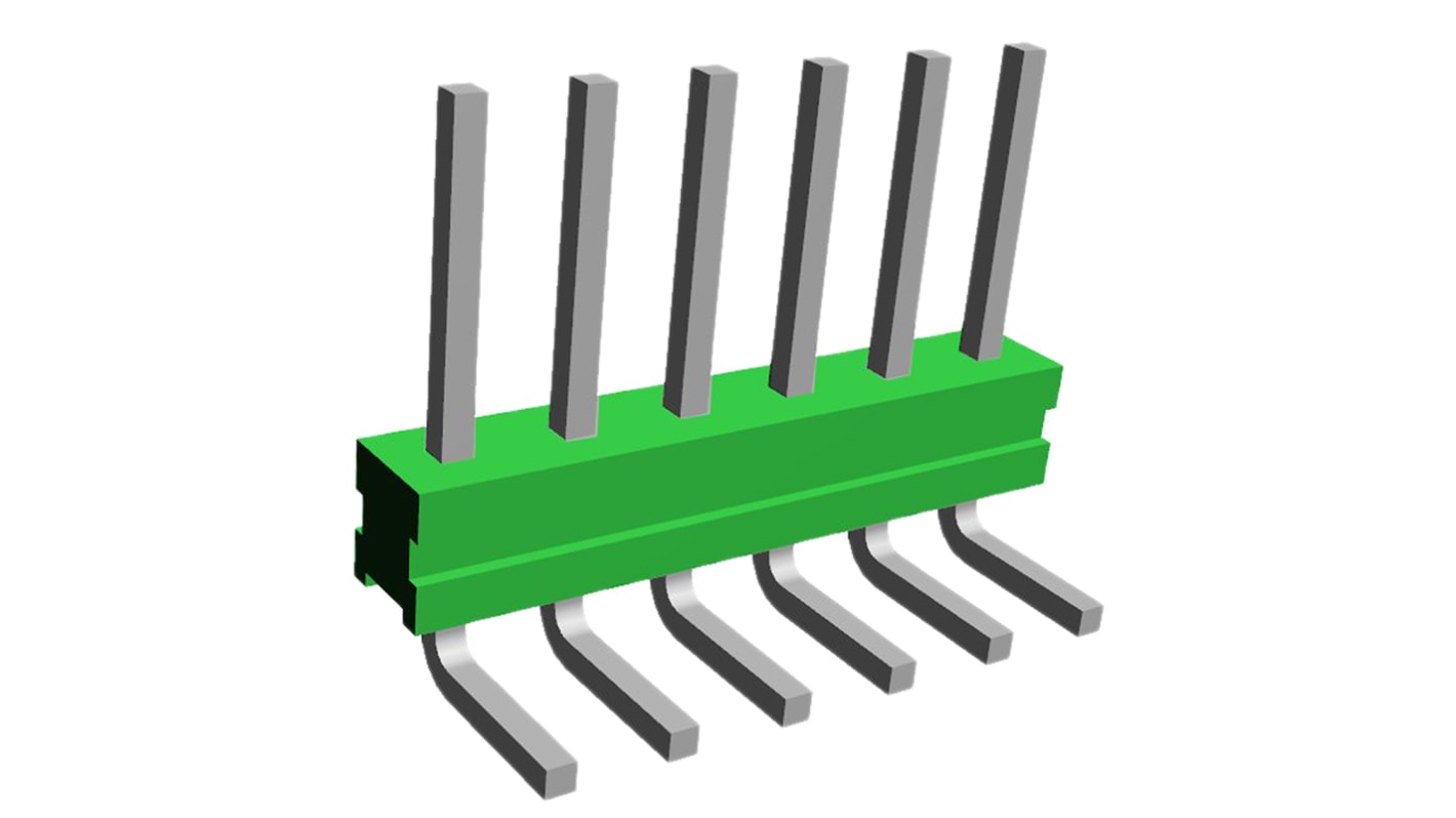 TE Connectivity AMPMODU MOD II Series Right Angle Through Hole Pin Header, 6 Contact(s), 2.54mm Pitch, 1 Row(s),