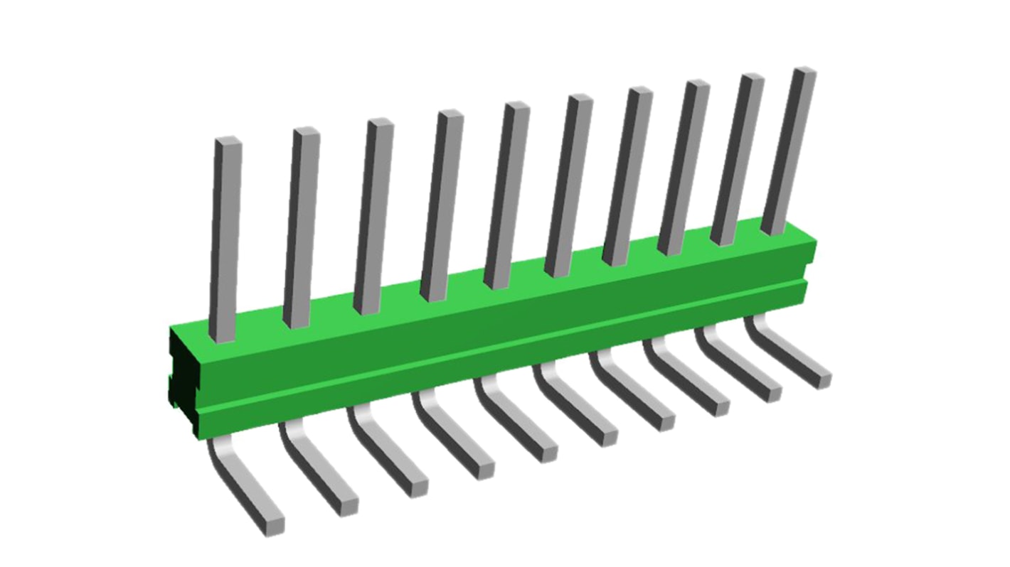 TE Connectivity AMPMODU MOD II Series Right Angle Through Hole Pin Header, 10 Contact(s), 2.54mm Pitch, 1 Row(s),