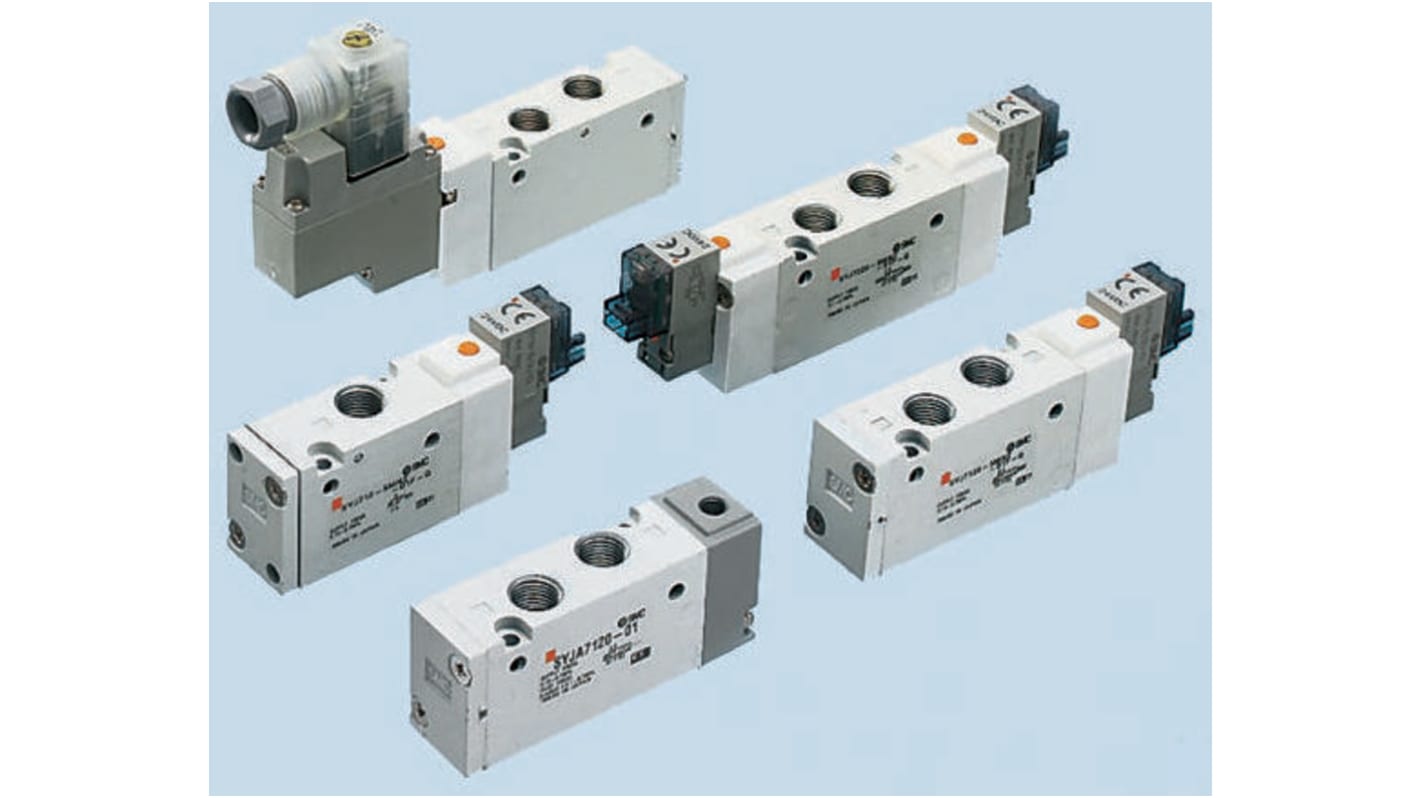 Electroválvula neumática SMC, Serie SYJ700, Rosca G 1/8, Función 3/2, Solenoide/Resorte, Independiente, 490.75Nl/min