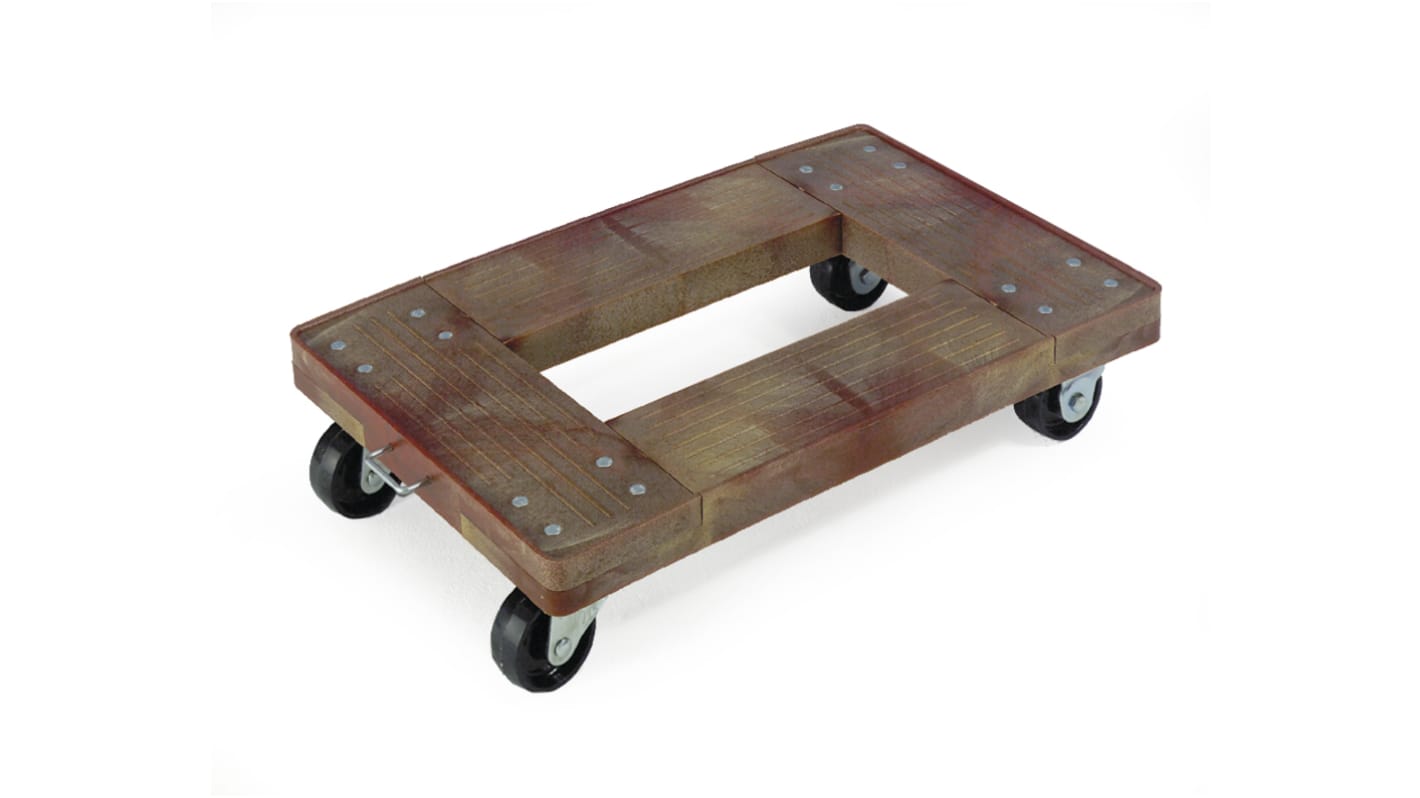 Carrello con ruote Plastica RS PRO, carico 350kg, 405mm x 610mm x 125mm