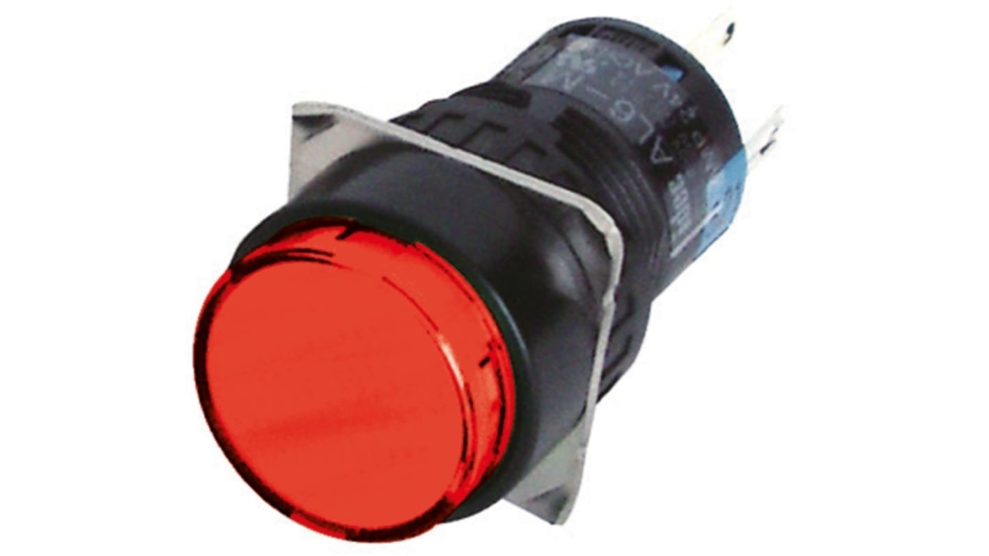 Idec Illuminated Push Button Switch, Momentary, Panel Mount, 16.2mm Cutout, SPDT, Red LED, 250V, IP65