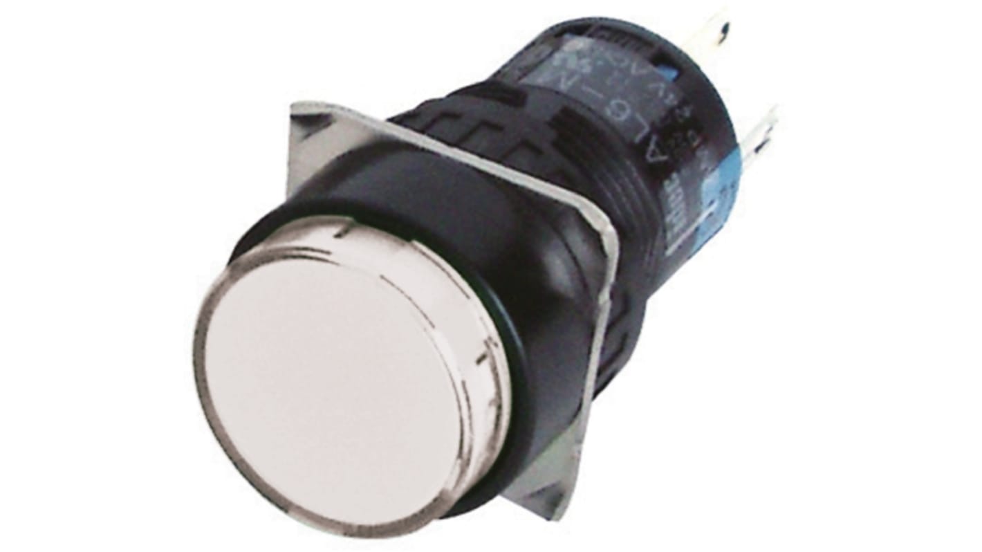 Idec Illuminated Push Button Switch, Momentary, Panel Mount, 16.2mm Cutout, SPDT, White LED, 250V, IP65