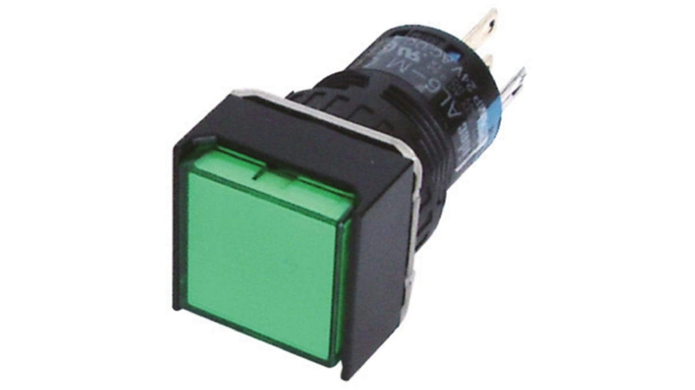 Idec Illuminated Push Button Switch, Latching, Panel Mount, SPDT, Green LED, 250V, IP40